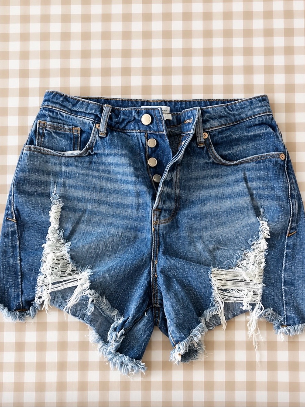 Good American Distressed Button-Fly Denim Shorts - Blue